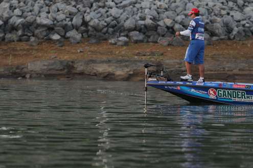 <p>
	Elite Series pro Dean Rojas looks for a lunker near the bank on Day Four of the Douglas Lake Challenge.</p>
