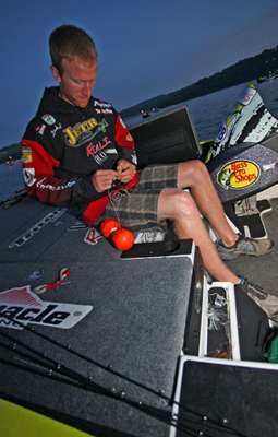 <p>
	Current Rookie of the Year points leader Brandon Card prepares for Day One.</p>
