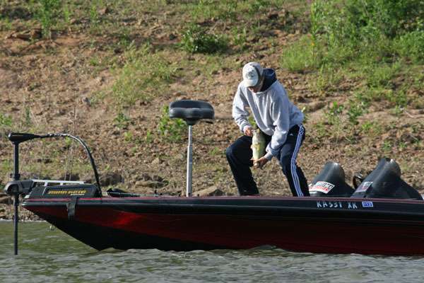 <p>
	Kansas State angler Tyler Hedtzel catches this keeper moments after partner Austin Gwite did the same. </p>
