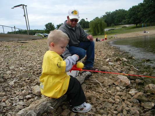 <p>
	Paxton Branine, age 2 1/2, is fishing his first âtournamentâ on Beaver Lake with his dad, Beau.</p>
