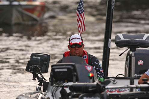 <p>
	2012 Bassmaster Classic champion Chris Lane is focused as Day One gets underway.</p>
