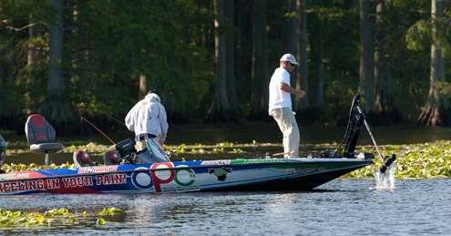 <p>
	Pro Ike Rogers makes a move as Co Angler Kyle Owen stores his gear.</p>
