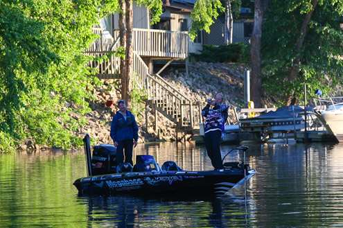 <p>
	Aaron Martens hooks up first thing in the morning on Day Two of the Mississippi River Rumble. He goes into Day Two in 2nd place with 16-5. Kyle Fox is the Day One leader with 16-8.</p>
