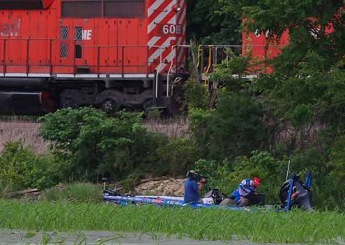 <p>
	Dean works with his Largemouth as a train passes.</p>

