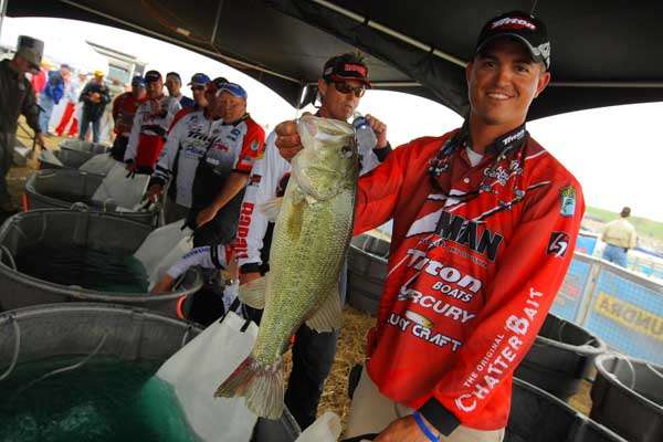 <p>
	<strong>5. What's the biggest bass you've ever caught?</strong></p>
<p>
	I caught an 11-14 on the second day of the Clear Lake tournament in my rookie season (2007). I was fishing a shaky head with 10-pound line and a Zoom Trick Worm.</p>
