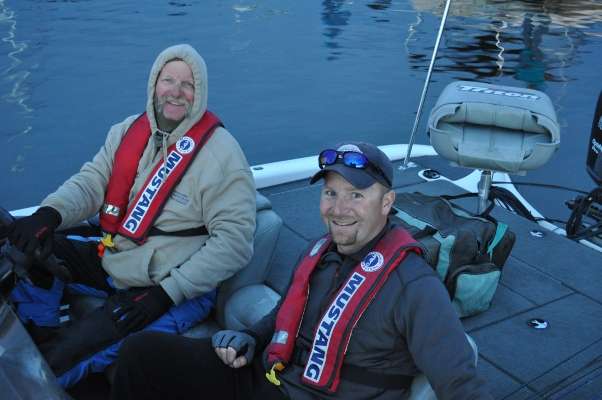 <p>
	Andy Bravence of Arizona and Bob Lechel of New Mexico are all smiles before their boat heads out. Bravence is currently in fourth place overall.</p>
