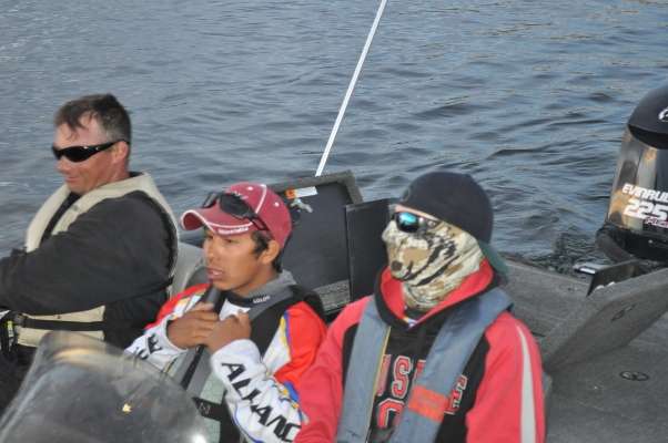 <p>
	Colorado anglers Josh Villa (11-14) and Michael Harpell (15-18) head out with their driver, Bass Pro Shops Bassmaster Opens angler Chad Brekke.</p>
