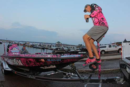 <p>
	Kevin Short shows off his athleticism while boarding his boat.</p>
