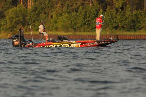 <p>
	Kelly Jordon finds a somewhat wind-sheltered spot on Toledo Bend during Day Two.</p>
