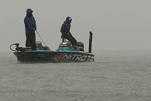 <p>
	Rick Clunn fishes in extreme conditions at Douglas Lake.</p>
