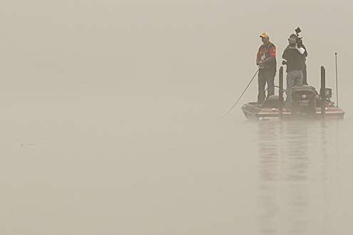 <p>
	Jeremy Starks in the thick fog at Douglas Lake. Seigo had a tough time getting a photo of Jeremy this morning.</p>
