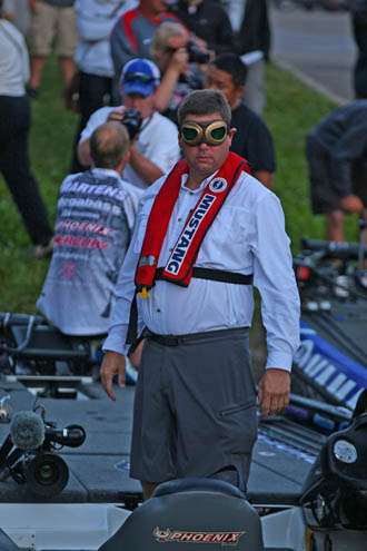 <p>
	 </p>
<p>
	Marty Dashiel is part of the camera crew and has his riding goggles ready for the early ride.</p>
