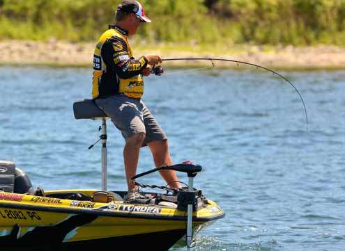 <p>
	After a couple hours without a bite, Terry Scroggins hooks a fish.</p>
