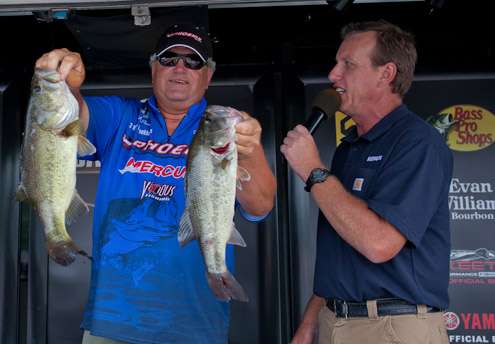 Pro Kelly Pratt has trouble holding his catch today at the Bass Pro Shops Bassmaster Northern Open #1 (9th,13-15)