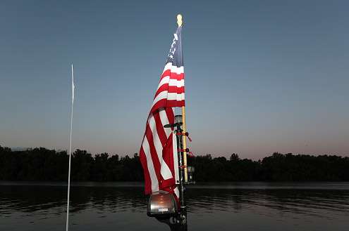 <p>
	Anglers and fans paid respect during the national anthem while the colors gently waved as a 6mph wind came out of the northeast.</p>
