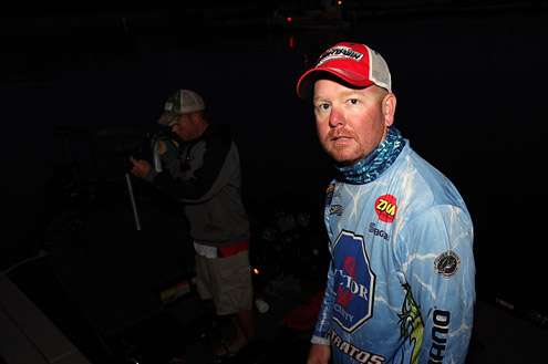 <p>
	Robert Whitehurst and Co-angler Jeff Seamans make adjustments before the official start of Day Three.</p>
