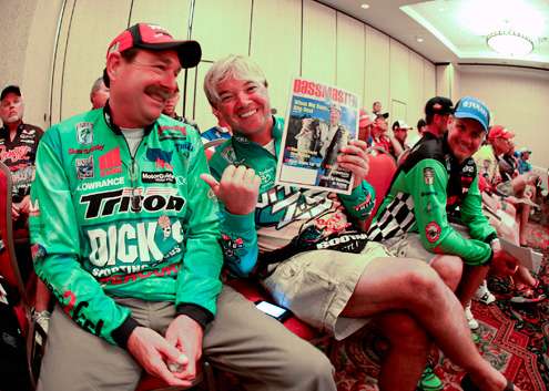 <p>
	Timmy Horton holds a Bassmaster magazine from 2007 with Shaw Grigsby (seated next to Horton) on the cover. </p>
