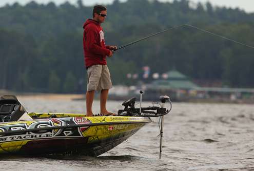 <p>
	Derek Remitz started Day One of the Toledo Bend Battle fishing close to the launch area.</p>
