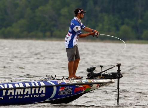 <p>
	Brandon Palaniuk makes a cast early on Day One of the Toledo Bend Battle.</p>
