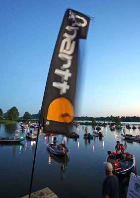 <p>
	A Carhartt flag flaps in the wind as college anglers ready for take-off.</p>
