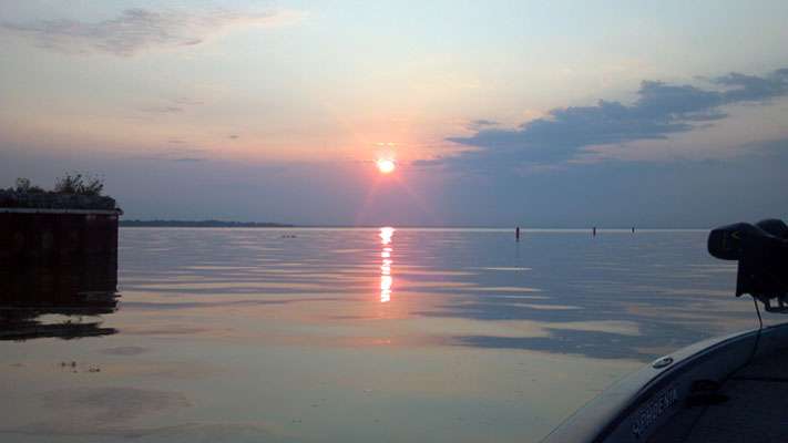 <p>
	Daybreak at Lake St. Clair. With the exception of one afternoon thunderstorm, the weather has been kind.</p>
