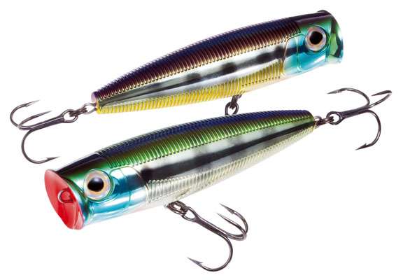 <p>
	<strong>Yo-Zuri Sashimi Popper</strong></p>
<p>
	This new line of popping topwaters baits feature chameleon-like paint jobs thanks to ribbed bodies that are painted different colors on each side. The 3 1/2-inch bait weighs 3/4 ounce, which lends itself well to long casts.</p>
