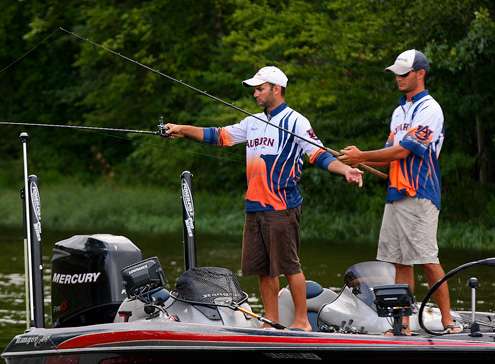 The Lee brothers were flipping drop baits into grass mats, and it was paying off for them early on Day Three.  
