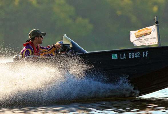 Drew Comeaux pilots the boat for Louisiana State University. 