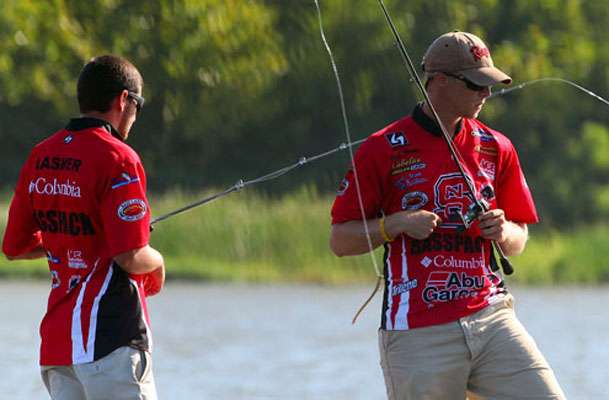 The team from North Carolina State, Josh Hooks and Stephen Lasher, had an early limit of fish. 