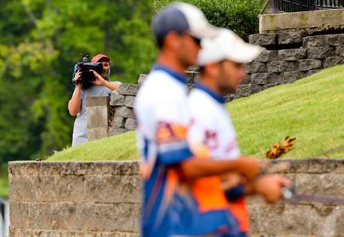 Cameraman Justin Darling focuses on the team from Auburn. 