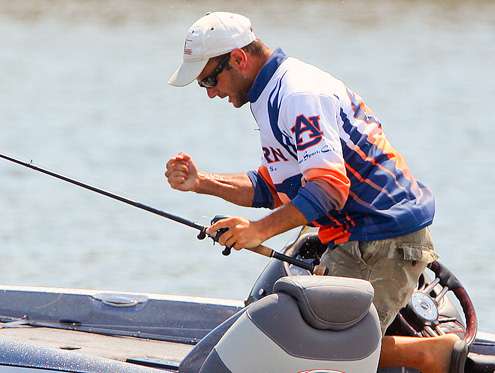 <p>
	Lee is pumped after safely boating the fish.  </p>
