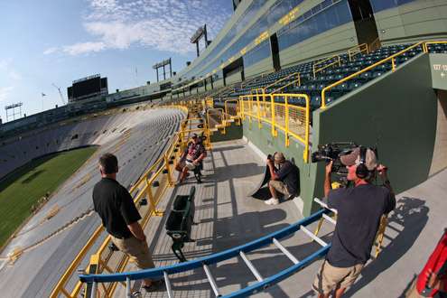 <p>
	Elite Series pro Tommy Biffle does an interview from his perch near the top of the stadium.</p>
