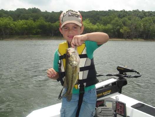 <p>
	Jayson, 5, caught this bass on Fort Gibson using a small spinnerbait.</p>
