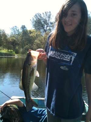 <p>
	Jordan, 14, caught this nice bass on Californiaâs Flowers Lake.</p>
