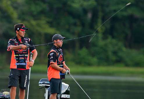 Zack Birge and Blake Flurry, the leading team from Oklahoma State, started Day Three of the Carhartt College Series National Championship in the back of a small feeder creek on Hurricane Lake. 