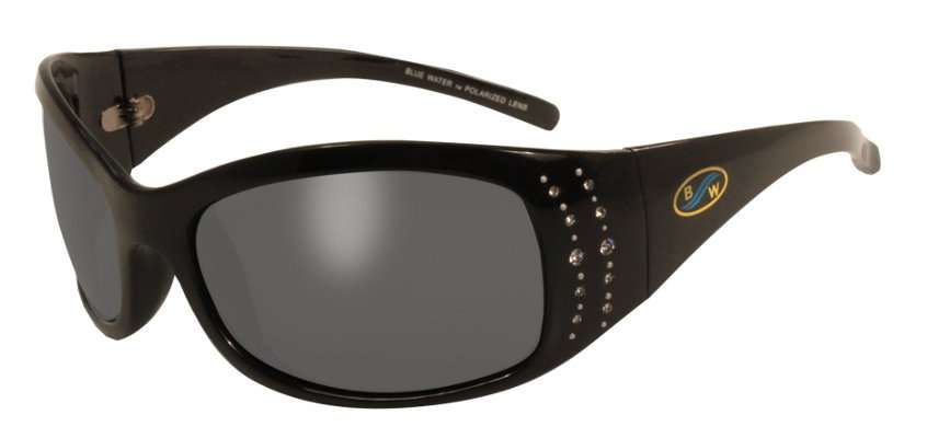 <p>
	<strong>Bluewater Polarized Biscayene</strong></p>
<p>
	Ladies can rock the rhinestones with Bluewater Polarized's Biscayene sunglass. The frame is gloss black. The lenses are polarized to reduce glare, and they're scratch resistant. Expect to pay $30 for the Biscayene.</p>
