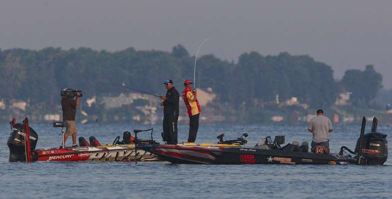 <p>
	Anglers are sharing space on Oneida Lake.</p>