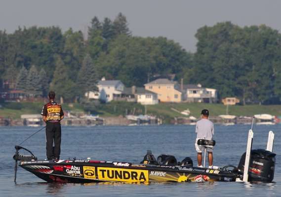 <p>
	 </p>
<p>
	Fan favorite Mike Iaconelli works open water early on Day One.</p>
