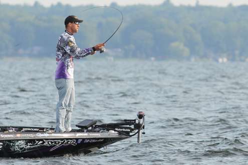 <p>
	Martens casts his line into the choppy waters of Oneida Lake.</p>
