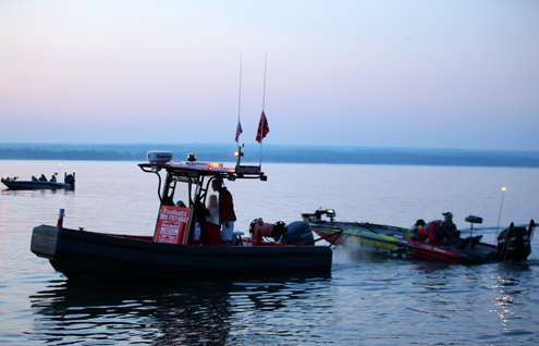 A BoatUS Tow vessel escorted the field onto Cayuga Lake, and will be available for assistance to anglers on the water. 