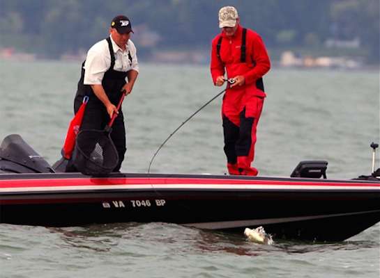 <p>
	Paul Pagnato hooks up with his first fish of the day.</p>
