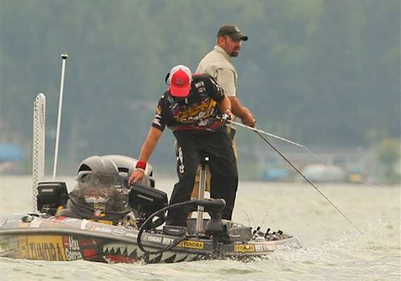 <p>
	 </p>
<p>
	Iaconelli quickly marks a waypoint after boating the fish. </p>
