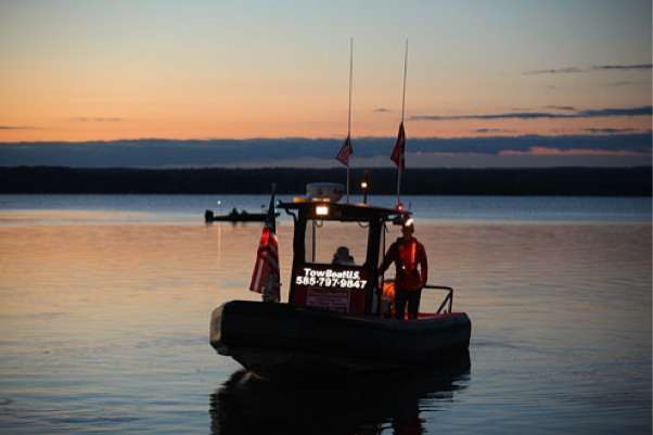 <p>
	 </p>
<p>
	A BoatUS Tow vessel escorted the top 12 onto Cayuga Lake, and will be available for assistance to anglers on the water.</p>

