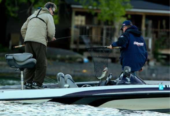 <p>
	Co-angler Paul Groney boats another fish, giving him the co-angler limit of three fish. </p>
