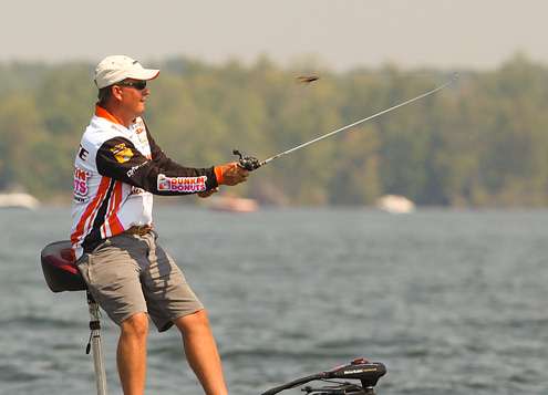 <p>
	Cliff Prince fires a jig into Oneida Lake.</p>

