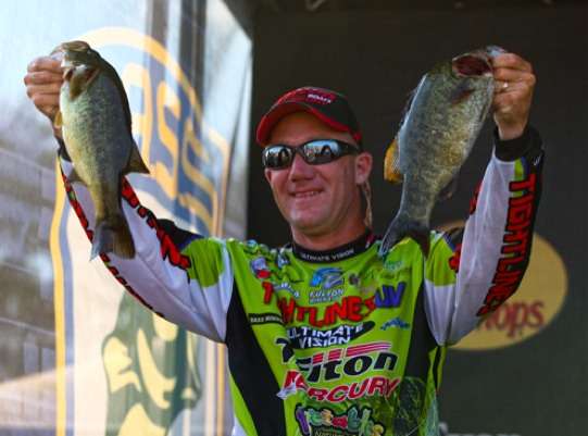 <p>
	Brent Chapman is in sixth place after Day Three with a catch of 13-7. But that's not why he's so happy in this picture...</p>
