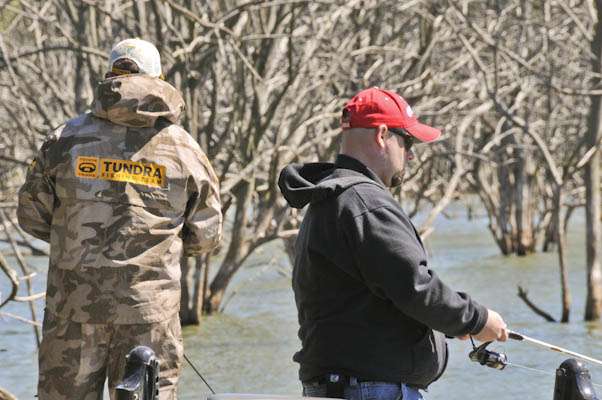 <p>
	Scroggins and Nelson fish a jungle of flooded trees on Clinton Lake.</p>
