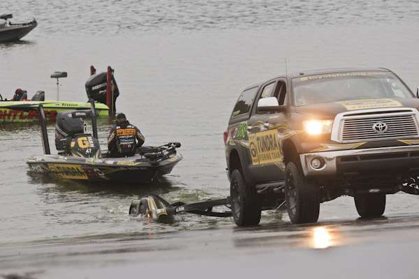<p>
	Gerald Swindle launches his boat on Day Two of the Toyota Trucks All-Star Semi-Final on Lake Shelbyville.</p>
