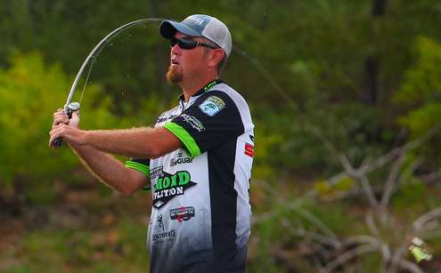 Clark Reehm fishes a bank where he claims his best fish was caught during practice. 