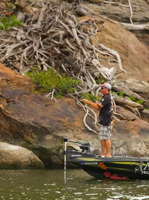 <p>
	Kevin LeDoux fishes a bluff wall early in the morning.</p>

